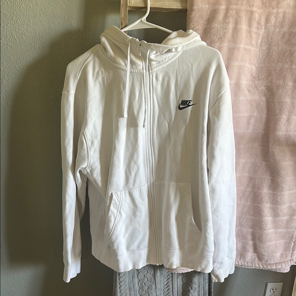 Nike White Zip-Up Hoodie